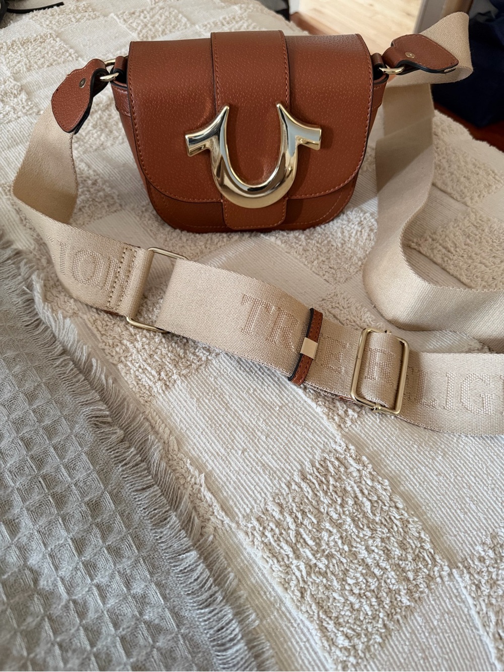 True Religion Brown Horseshoe Logo Crossbody Bag